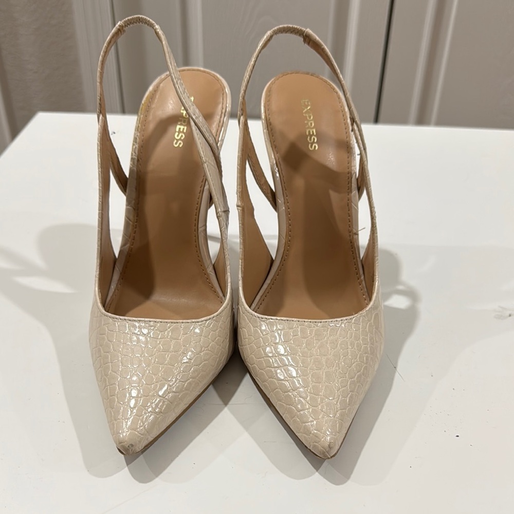 Express Cream Stiletto Slingback Heels